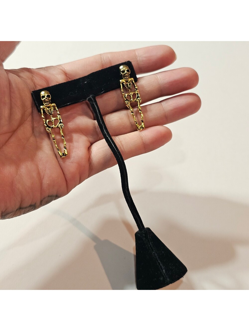 Gold Tone Skull Chain Drop Earrings